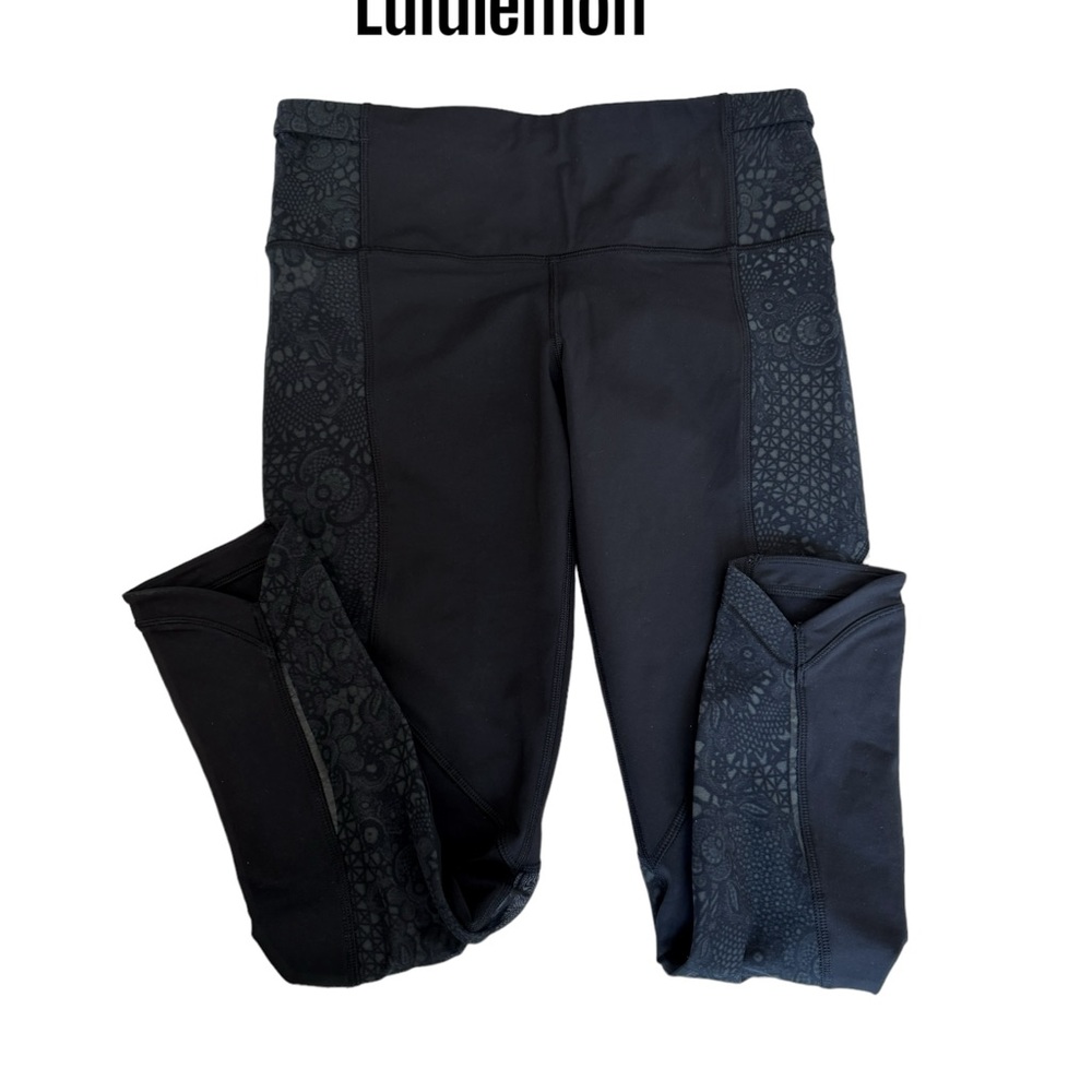 Lululemon leggings lace mesh side Size 8 black
